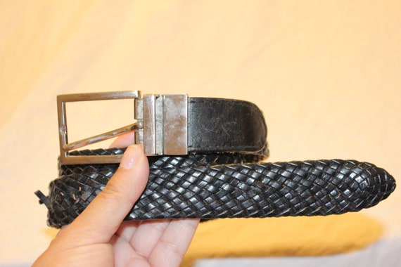 VINTAGE BLACK BRAIDED Leather Belt,black leather belt… - Gem