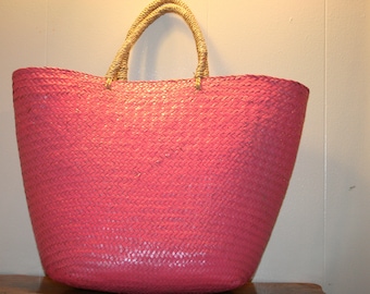 BOHO NATURAL Bag,vintage boho bag,vintage pink wicker purse,vintage wicker bag,wicker tote,pink tote,vintage pink wicker bag,wicker bag pink
