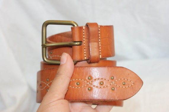 Women’s Wide Tan Leather Fashion Belt with Decorative Stitching Belt With Spanish Decorative Stitching -light Brown - Etsy main image 2