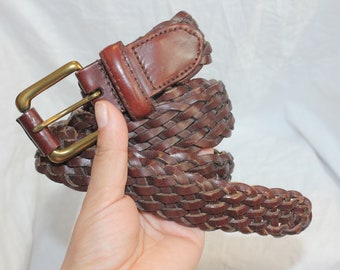 Cinturón de cuero trenzado vintage, cinturón de cuero marrón, cinturón de cuero trenzado trenzado de mujer, cinturón de cuero trenzado medio vintage, cinturón marrón medio vintage