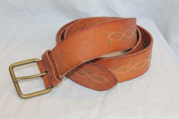 BOHO BUCKLE LEATHER Belt,brown leather wide belt,… - image 5