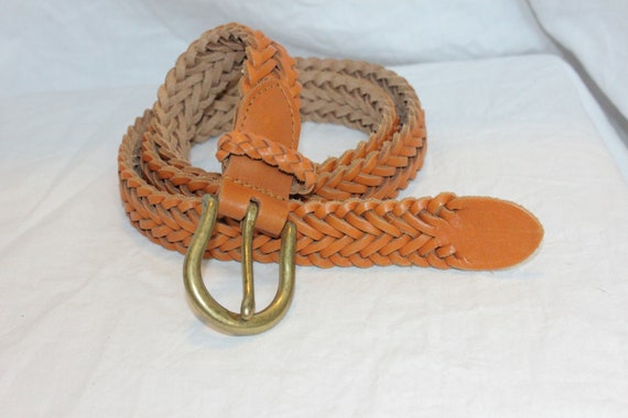 VINTAGE BRAIDED LEATHER Belt,brown leather belt,b… - image 1