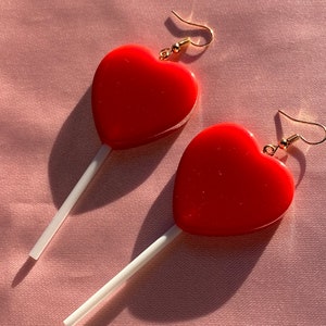 BIG HEART LOLLIPOP Earrings,heart lollipop earrings drop,red heart lollipop earrings,valentines day earrings,heart lollipop earrings long