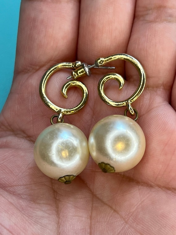 VINTAGE PEARL DANGLE Earrings,vintage pearl drop … - image 1