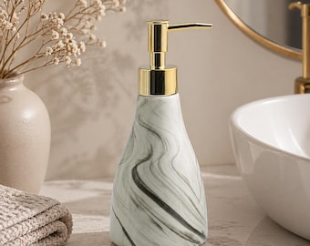 Marble Ceramic Soap Dispenser, Gold Pump Modern Bathroom Lotion Bottle