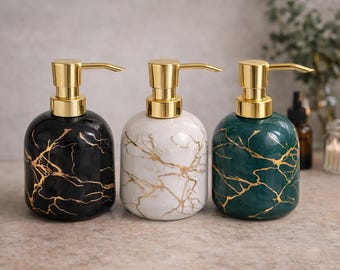 Marble Soap Dispenser Ceramic Bathroom Dispenser Gold Pump Modern Vanity Decor
