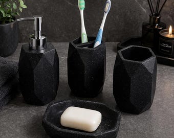 Minimalist Marble Bathroom Set 4 Piece Vanity Accessories Soap Dispenser Toothbrush Holder Modern Decor