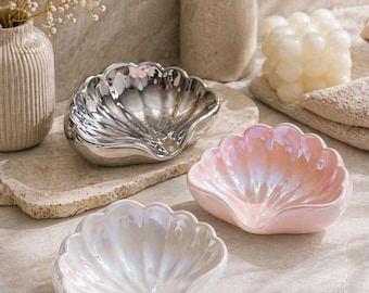 Ceramic Shell Soap Dish, Drainage Holder, Coastal Bathroom Vanity Tray