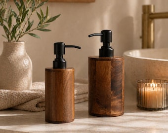 Walnut Soap Dispenser Minimalist Wooden Bathroom Pump Bottle
