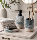 Travertine Bathroom Set, Stone Resin Soap Dispenser Decor Set product logo