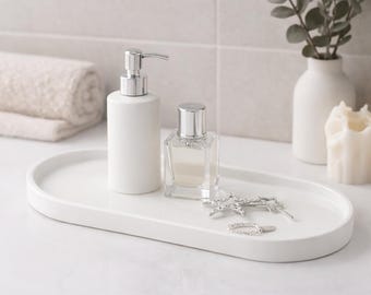 Minimalist Ceramic Tray Bathroom Vanity Organizer Oval Decor White Black