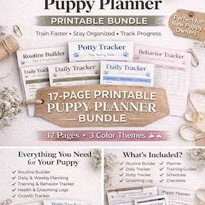 Puppy Planner Printable, Dog Training Planner, Puppy Training Tracker, Potty Training Log, Puppy Schedule, New Puppy Checklist PDF