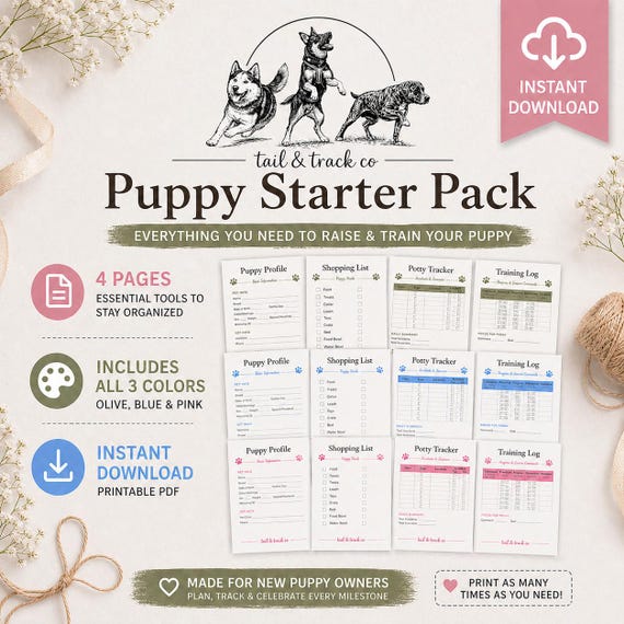 Puppy Starter Pack Printable, Training Log, Potty Tracker (PDF Download)