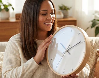 Minimalist Wood Wall Clock, Silent Non-Ticking Scandinavian Decor, 10 Inch Diameter