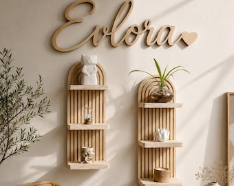 Boho Wooden Floating Shelf | 3 Tier Arch Design | Minimalist Home Decor Organizer | Evlora