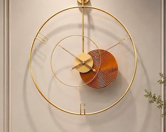 Luxury Gold Timepiece, Minimalist Metal Decor, Silent Geometric Accent, Nordic Modern Living Room Art