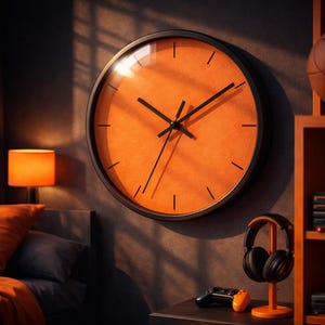 Orologio da parete moderno, minimalista, arancione, stile scandinavo, silenzioso, senza ticchettio, 25 cm.