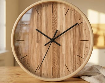 Minimalist Wooden Wall Clock, Scandinavian Modern Wall Decor, Silent Natural Wood Clock, Rustic Home Decor, Modern Kitchen Clock