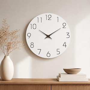 Minimalist Silent Bamboo Wall Clock, Modern Scandinavian Living Room Decor