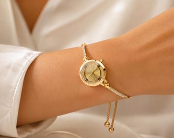 Bridesmaid Gift for Her, Gold Bracelet Watch, Minimalist Women’s Watch, Wedding Gift for Bridesmaid, Elegant Wrist Watch