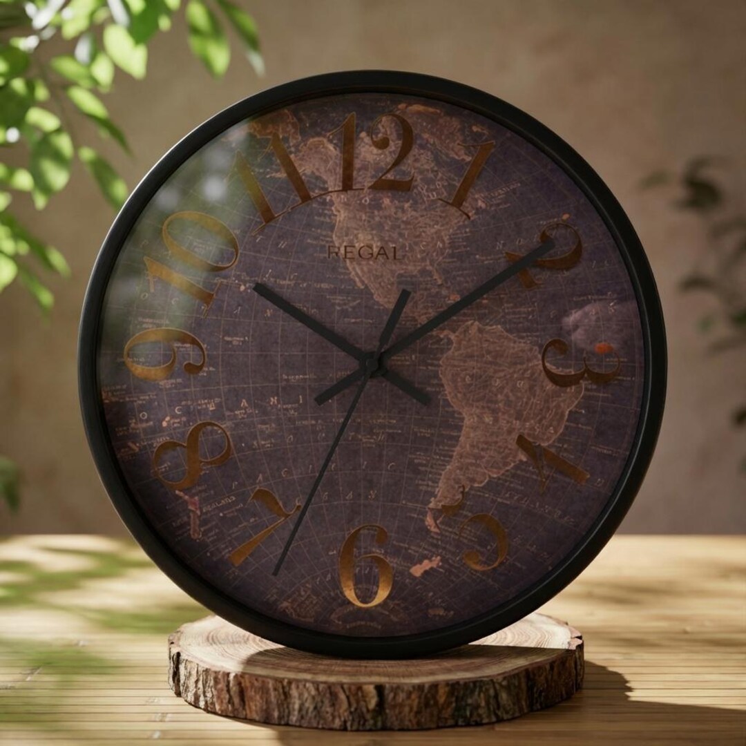 Vintage World Map Wooden Clock, Antique Style Rustic Home Decor, Round ...