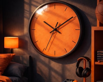 Modern Orange Wall Clock, Minimalist Scandinavian Clock, Silent Wall Clock, Teen Room Decor, Modern Bedroom Wall Decor
