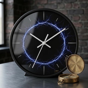 Electric Lightning Wall Clock, Modern Black Silent Clock, Futuristic Neon Design, Unique Sci-Fi Home Decor, Gaming Room Decor, Gift for Him