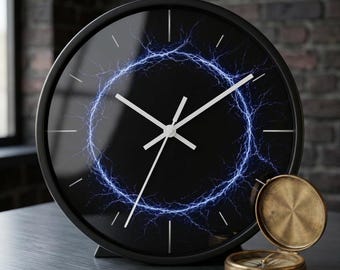 Electric Lightning Wall Clock, Modern Black Silent Futuristic Design, Sci-Fi Gaming Decor