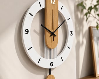 Modern Pendulum Wall Clock | Scandinavian Wooden Wall Clock | Silent Wall Clock | Minimalist Home Decor | Living Room Clock