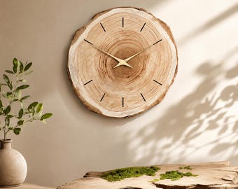 Rustic Wood Slice Wall Clock, Silent Non Ticking Clock, Farmhouse Wooden Wall Decor, Natural Tree Ring Clock, Scandinavian Rustic Home