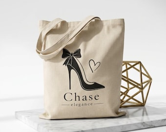 Canvas Tote Bag, High Heel Coquette Minimalist Fashion Tote