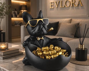 Luxury French Bulldog Candy Bowl, Black Dog Storage Tray, Modern Home Decor, Resin Bulldog Organizer, Coffee Table Decoration