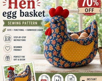 Stoff Hühnerkorb Nähen Muster PDF, Huhn Eierhalter Muster, Bauernhaus Eierhalter, DIY Kitchen Organizer, Instant Download