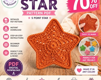 Häkelstern-Anleitung (PDF) | 5-zackiger Stern | Häkelapplikation | Ornament-Anleitung | Sofort-Download (PDF)