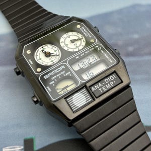 Reloj analógico-digital retro, brazalete de acero inoxidable, reloj de cuarzo vintage con múltiples esferas para hombre. imagen 4