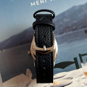 Vintage Silver Surrealist Abstract Irregular Style Watch. Lizard Print Leather Strap, Stainless Steel image 6