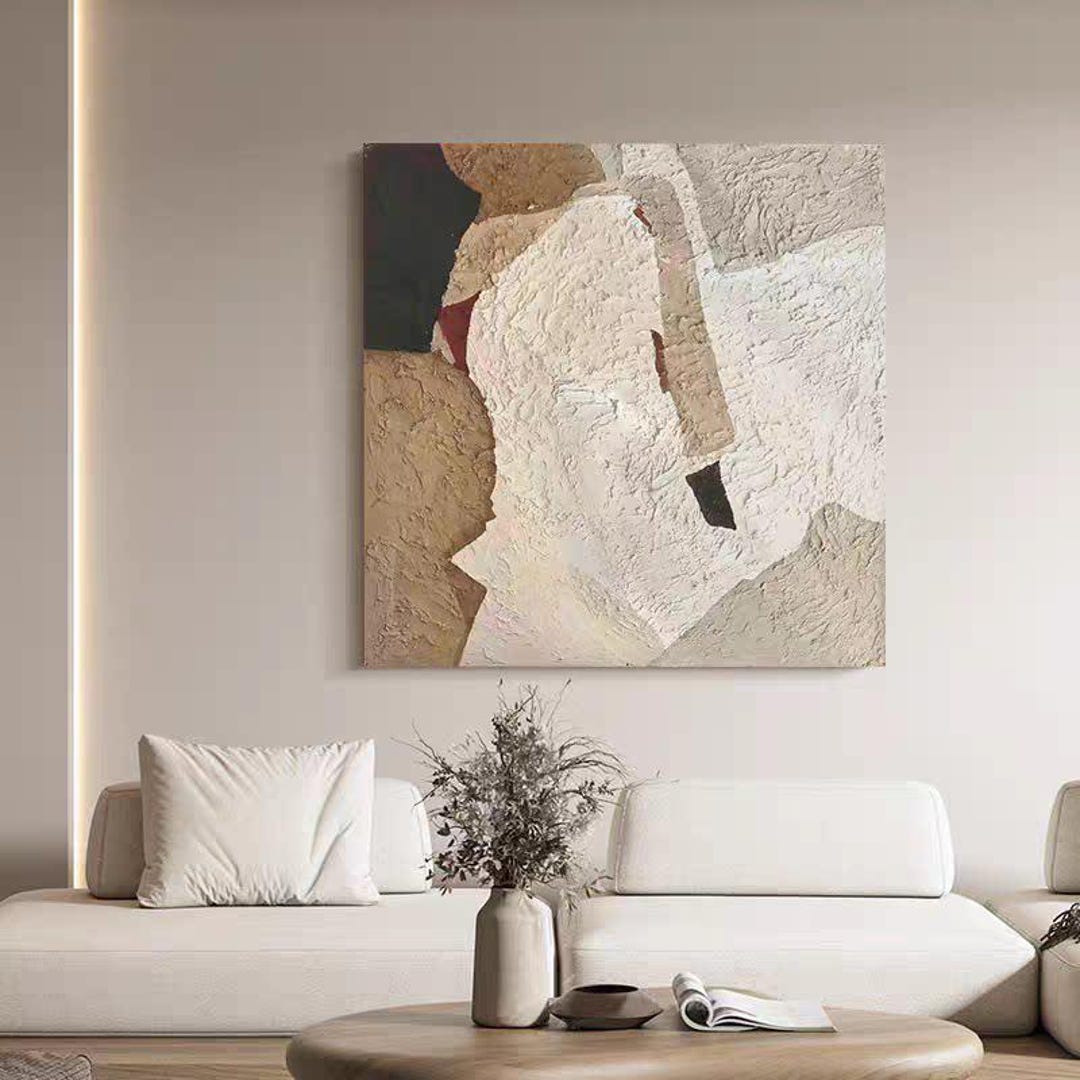 Large Neutral Abstract Textured Painting on Canvas, Beige Modern Wall ...