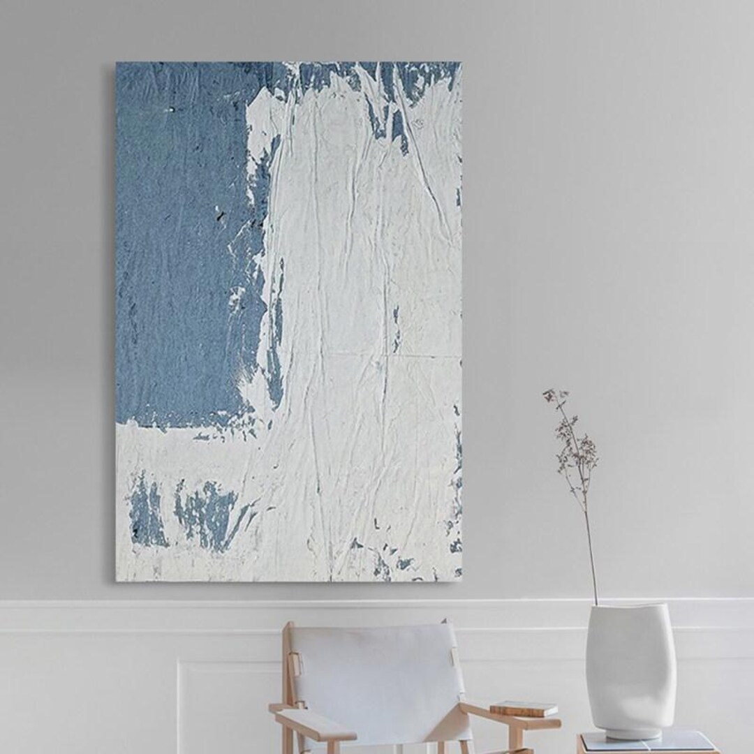 Large Blue and White Abstract Canvas Wall Art Textured Minimalist ...