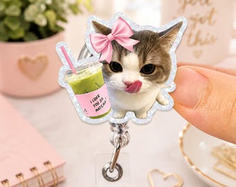 Porta credenciales de matcha con diseño de gato adorable, porta credenciales con memes divertidos de té verde, porta credenciales "I Love You So Matcha Lover", porta credenciales para enfermeras, accesorio para la semana de la enfermera