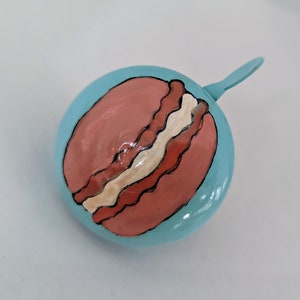 macaron cookie, painted bike bell, salmon color bike bell, coral color bike bell, French macaron cookies, bike bell, bicycle bell, bike gift