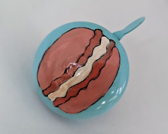 macaron cookie, painted bike bell, salmon color bike bell, coral color bike bell, French macaron cookies, bike bell, bicycle bell, bike gift