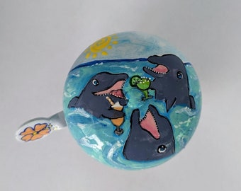 dolphin bicycle bell, bicycle bell, bike bell, dolphin lover gift, beach cruiser bike, fish bike bell, girlfriend gift, painted bike bell