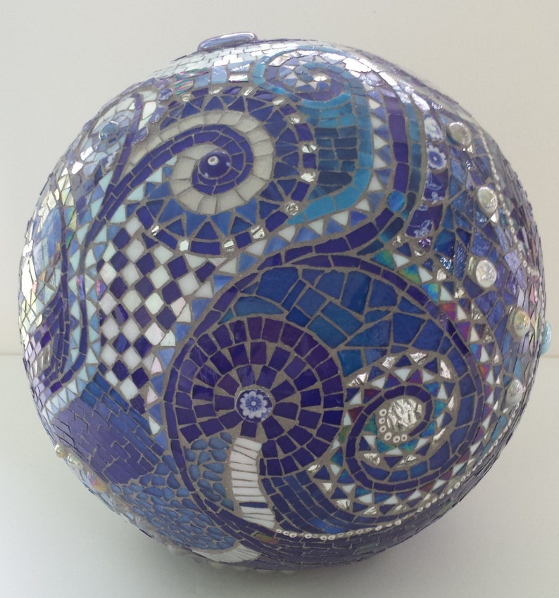 Mosaic orb blue gazing ball garden terracotta stained glass Etsy