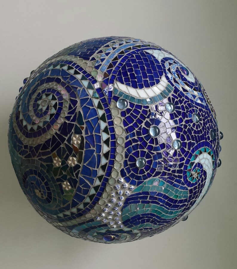 Mosaic orb garden gazing ball sphere cobalt blue stained glass | Etsy