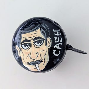 johnny cash, dzwonek rowerowy, dzwonek rowerowy, ring of fire, pamiątki rock and rollowe, akcesoria rowerowe, prezent rowerowy, malowanie na zamówienie, prezent dla motocyklisty, motocyklista