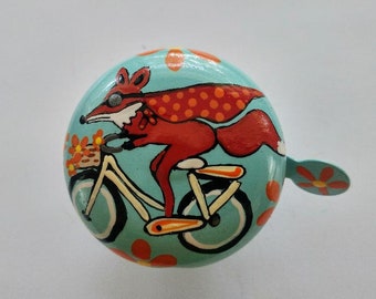fox, bike bell, bicycle bell, fox riding bike, personalized gift, custom portrait, bike accessories, custom painting, bike bling, red fox