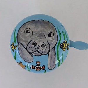 manatee, bicycle bell, custom, marine life, bike bell, cycling, bike gift, tropical fish, beach cruiser, bicycle accessories cycle
