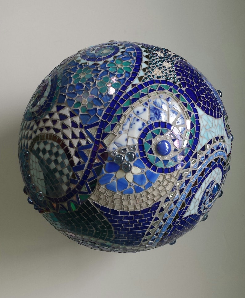 Mosaic orb garden gazing ball sphere cobalt blue stained glass Etsy