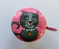 cat lover gift, cheshire cat, painted bicycle bell, cat painting, cat lovers gift, cat lady, cat mom gift, hot pink flowers, grey cat, biker