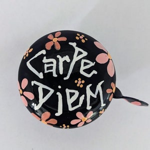 pink bike bell, painted bike bell, carpe diem, seize the day, pink flowers, pink bicycle bell, coral bicycle, bike painting, custom gifts